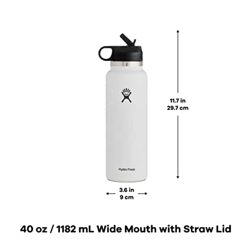 Hydro Flask Wide Mouth Straw Lid - Stainless Steel Reusable Water Bottle - Vacuum Insulated, Dishwasher Safe, BPA-Free, Non-Toxic