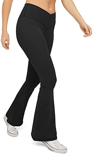 HEGALY Women's Flare Yoga Pants - Crossover Flare Leggings High Waisted Bootcut Bell Bottom Workout Sweatpants Black