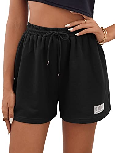 MakeMeChic Women's Casual Drawstring Waist Sweat Shorts Running Track Shorts Black S