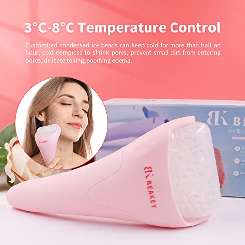 BEAKEY Ice Roller for Face & Eye Face, Ice Roller Massage Puffiness Relief, Ice Face Roller Reduce Migraine Pain- Pink&White