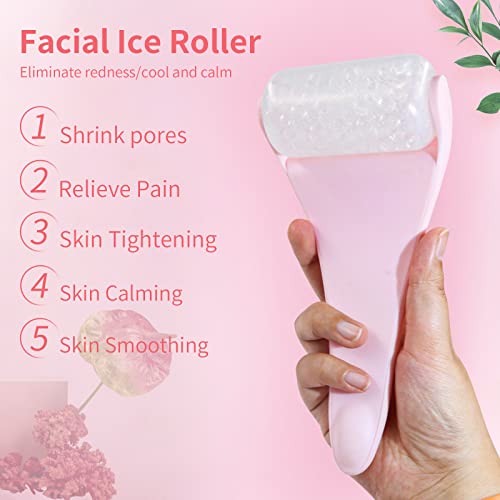 BEAKEY Ice Roller for Face & Eye Face, Ice Roller Massage Puffiness Relief, Ice Face Roller Reduce Migraine Pain- Pink&White