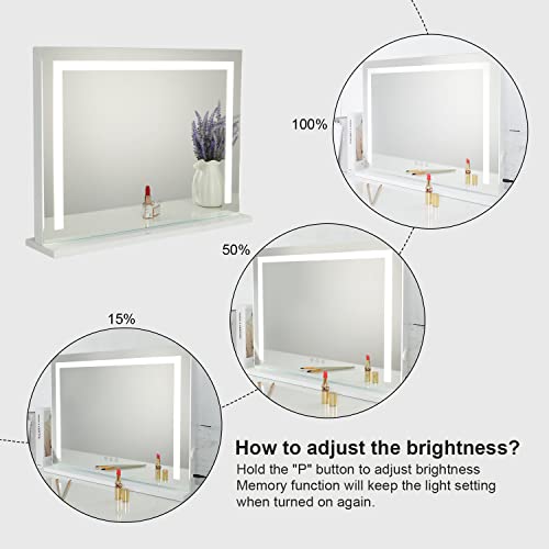 SHOWTIMEZ Vanity Mirror with Lights, Tabletop Wall-Mounted Makeup Mirror with Dimmable 3 Modes LED Backlit Light Strip,Touch Screen Control Cosmetic Mirror with USB Outlet, 22.8" W x 17.5" H