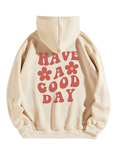 Floerns Women's Letter Graphic Print Long Sleeve Drawstring Hoodie Sweatshirt Apricot Flower S