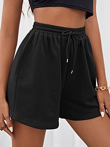 MakeMeChic Women's Casual Drawstring Waist Sweat Shorts Running Track Shorts Black S