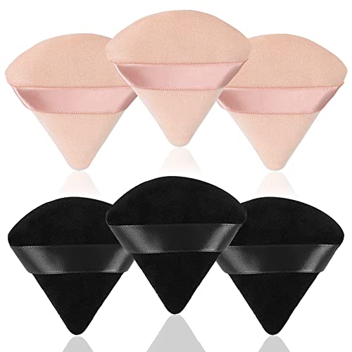 6 Pcs Triangle Powder Puff,Makeup Puff,Powder Puffs for Face Powder,Triangle Makeup Velour Puff,Triangle Sponges for Makeup,Loose Setting Powder Puff powder sponge makeup puffs(Black Flesh)