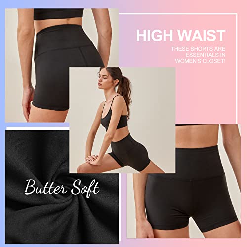 QGGQDD 3 Pack High Waisted Biker Shorts for Women – 5" Buttery Soft Black Workout Yoga Athletic Shorts