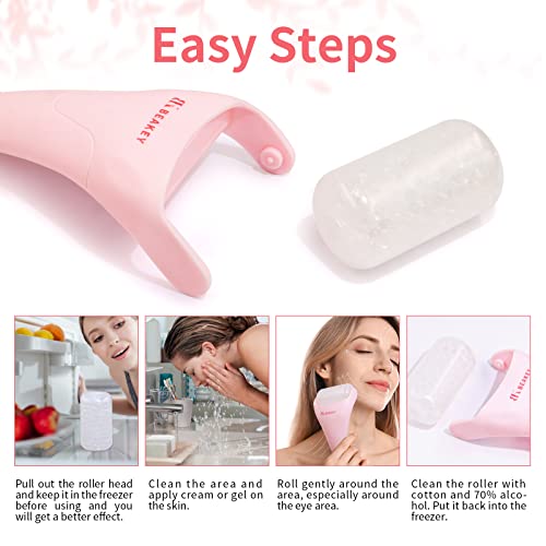 BEAKEY Ice Roller for Face & Eye Face, Ice Roller Massage Puffiness Relief, Ice Face Roller Reduce Migraine Pain- Pink&White