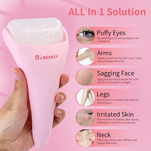 BEAKEY Ice Roller for Face & Eye Face, Ice Roller Massage Puffiness Relief, Ice Face Roller Reduce Migraine Pain- Pink&White