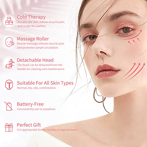 BEAKEY Ice Roller for Face & Eye Face, Ice Roller Massage Puffiness Relief, Ice Face Roller Reduce Migraine Pain- Pink&White