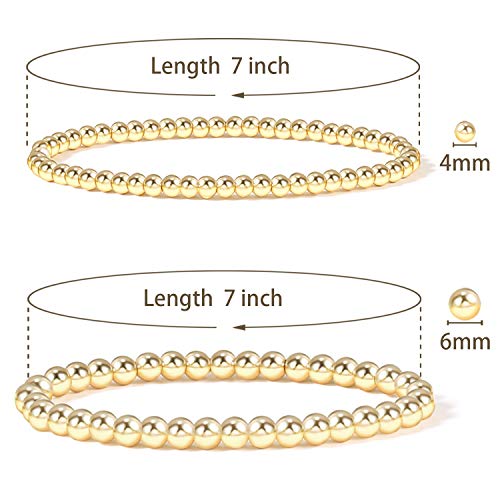 14K Gold Plated Bead Ball Bracelets Stretchable Elastic Bead Bracelet for Women(3 pcs Set Solid Bead Bracelets - Gold)…