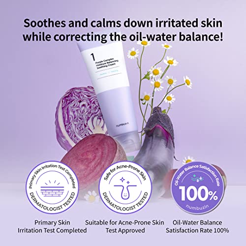 numbuzin No.1 Purple Complex Moisture Balancing Soothing Cream, 3.38 fl oz / 100ml | Protects, Hydrates, and Cools Down Skin