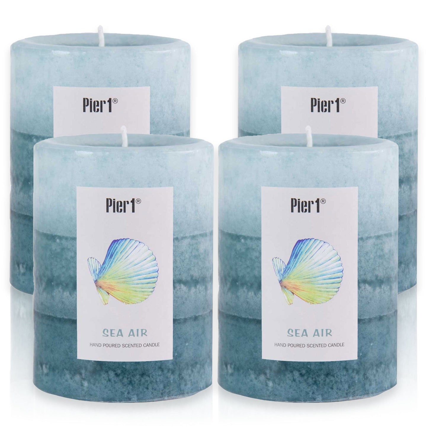 Pier 1 Sea Air Layered 3x4 Set of 4 Pillar Candles