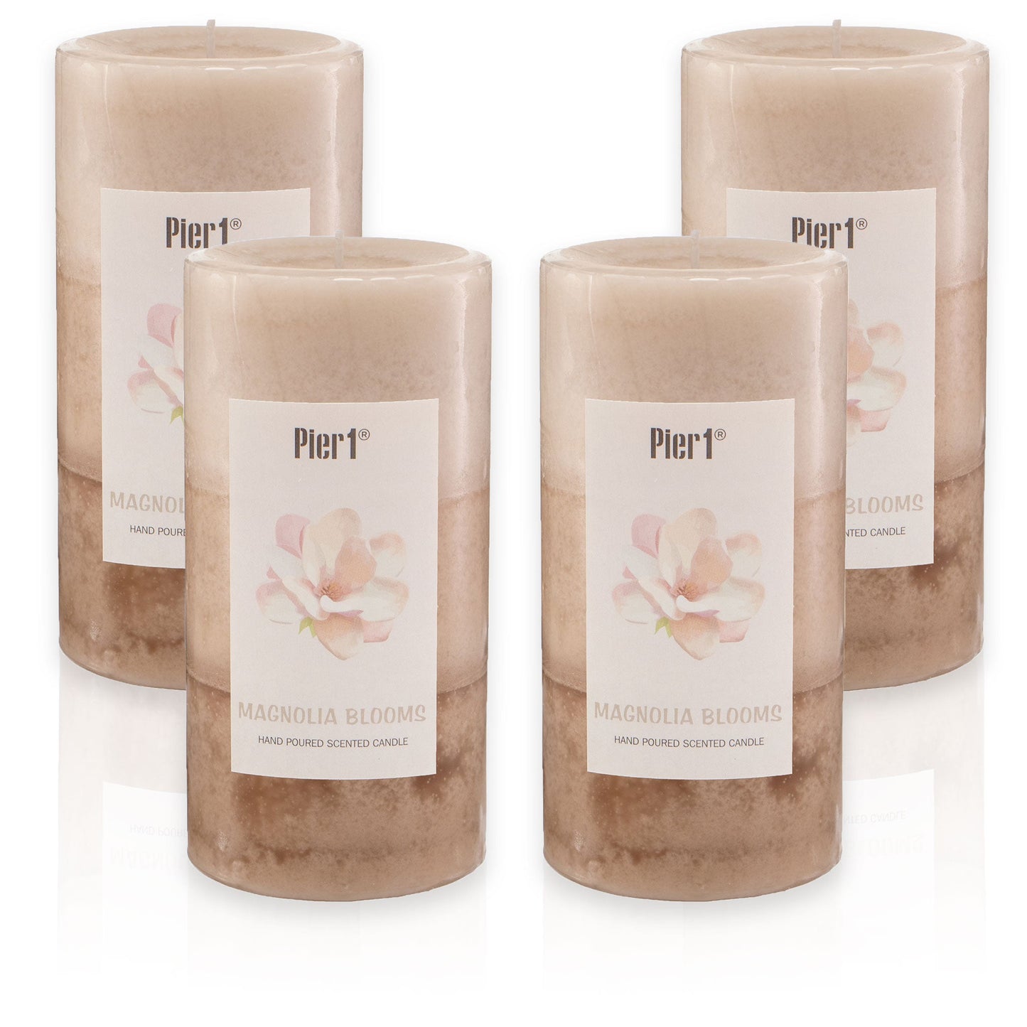 Pier 1 Magnolia Blooms 3X6 Layered Set of 4 Pillar Candles